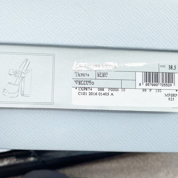 Prada Deep Navy Blue Velvet Block Heel Buckle Chunky Platform Sandal IT 38.5 - Picture 13 of 13